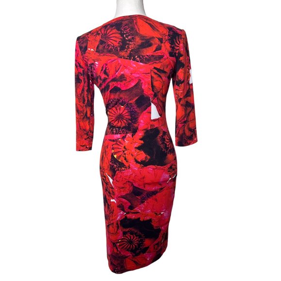 Preen By Thornton Bregazzi 3/4 Sleeve Patterned Bodycon Dress Red Black Size XS - Picture 11 of 14